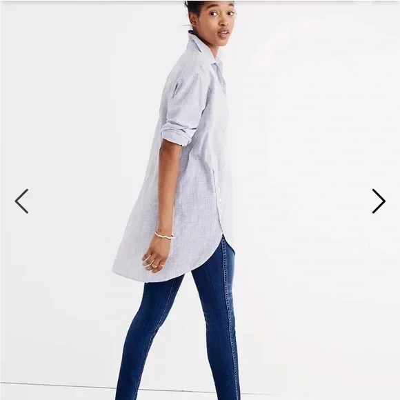 Madewell Side Button Striped Popover Shirt β’ XS β’ Blue and White Stripes - Picture 13 of 13